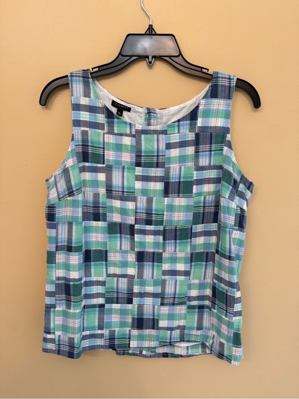 Talbots Blue, Green & White Plaid Sleeveless Tank